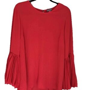 RED VINCE CAMUTO RED FLUTTER SLEEVE SIZE MEDIUM DRESS TOP SHEER HIGH LOW CLASSY
